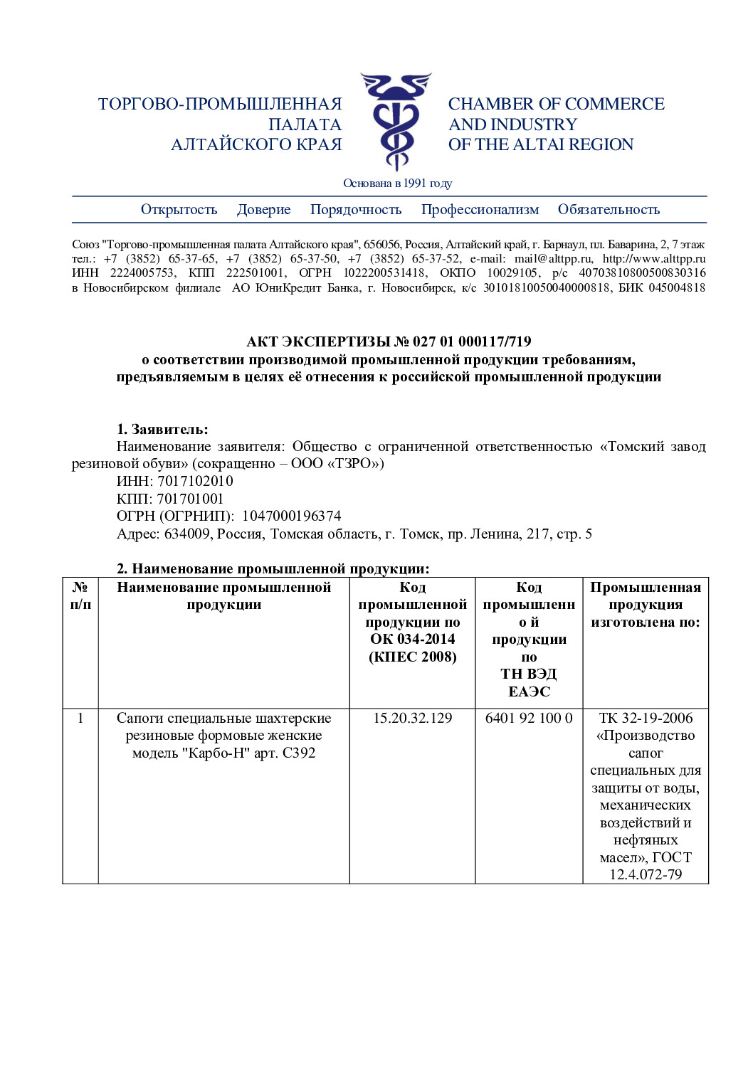 Акт экспертизы № 027 01 000117/719